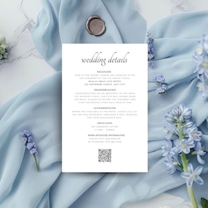 Elegante Hochzeits-Detailkarte: Bearbeitbares QR-Code-Design (druckbare Vorlage) 3x5, 4x6
