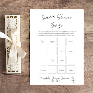 Plantilla de bingo para despedida de soltera parcialmente rellena Bingo nupcial Tarjetas de bingo nupcial Bingo de boda Imprescindibles para boda Imprescindibles para boda