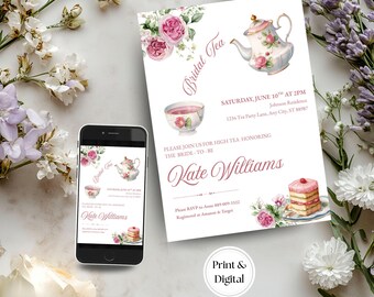 Plantilla para despedida de soltera con té: Invitaciones digitales editables (4x6, 5x7)
