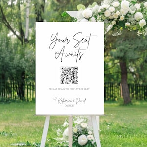 Hochzeits-Sitzplanschild mit QR-Code: Eleganter Empfang (Druckvorlage) 18x24, 24x36