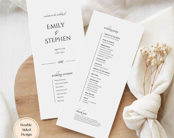 Plantilla de programa de boda: Cronograma de ceremonia elegante (plantilla imprimible)