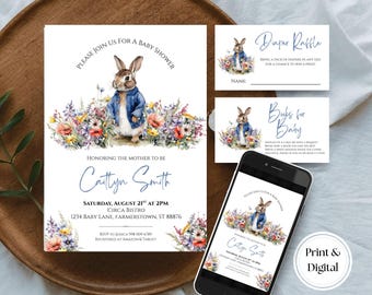 Vintage Peter Rabbit Baby Shower Invitation Set: Editable (Digital Invitation Template) 4x6, 5x7
