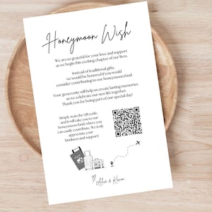Cartão de Fundo de Lua de Mel com Código QR, Itens Essenciais para Lua de Mel, Itens Essenciais para Casamento, Papelaria para Casamento, Itens Essenciais para Lua de Mel, Placa de Fundo de Lua de Mel