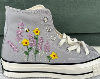 Embroidered Converse, Flower Garden, Bee Embroidery