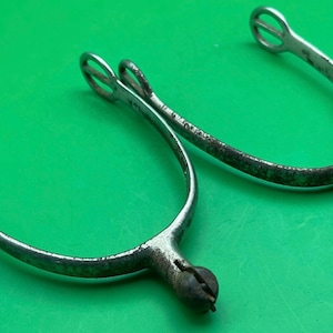 Vintage Military Calvary Spurs: Solid Nickel Display Pair, 1930s-40s