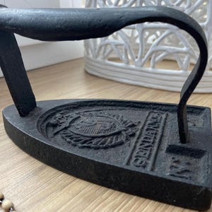 Antique Cast Iron Sad Iron: Gendarmerie Emblem, Historical Decor