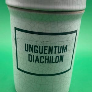 Vintage apothekerspot &quot;Unguentum Diachilon&quot;, keramische apotheekcontainer, antieke medische pot, apparatuur rariteitenkabinet
