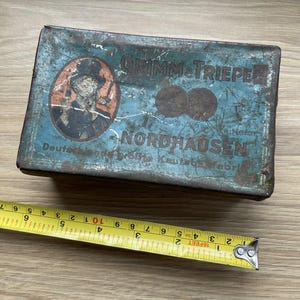Antique Tin Can Grimm & Triepel Nordhausen Chewing Tobacco Vintage Box 1900s Germany - 14.5 cm