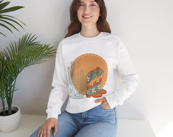 Cowgirl Boots Sweatshirt, Western Cactus Pullover, Rodeo Apparel