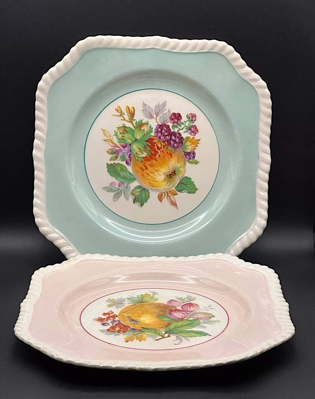 Vintage Johnson Bros Old English Plates Square Salad Plates 1930 s Set vintage-johnson-bros-old-english-plates-square-salad-plates-1930-s-set