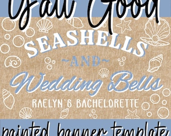Seashells & Wedding Bells Banner Template | DIY Party Decor (Canva Editable)