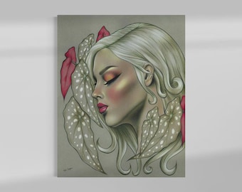Botanical Woman Canvas Art: Begonia-Inspired Giclée Print, Angel Wing Begonia Houseplant Wall Decor
