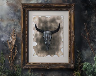 Cow Skull Giclée Art Print: Rustic Western Home Decor