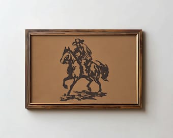 Cowboy Horse Art Print: Western Style Decor Minimalist Art (Digital Download)