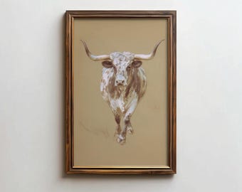 Longhorn Sketch Art Print | Western Wall Art | Southwestern Print | Modern Country Poster | Western Style Bedroom Art Digital Download