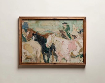 Abstract Horse Racing Art Print | Oil Painting Equestrian Style Decor Minimalist Art (Digital Download)