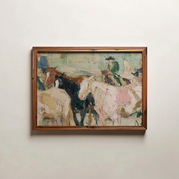 Abstract Horse Racing Art Print | Oil Painting Equestrian Style Decor Minimalist Art (Digital Download)