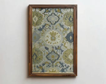 Vintage Vintage Textile Art | Green Tapestry Print | Cottagecore Flower Wall Art (Digital Download)