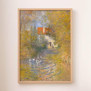 Arte mural otoñal impresionista: Sendero de jardín con patos inspirado en Monet • Descarga digital