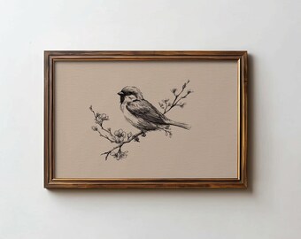 Neutral Bird Printable Wall Art | Vintage Botanical Birds Print | French Country Decor | Above Bed Bedroom Decor