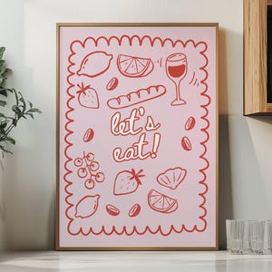 Retro Pink Fruit Print Food Printable Wall Art Fun Kitchen Decor Poster Digital Download Inspired Cafe or Home Decor Artwork
