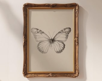 ヴィンテージの蝶のスケッチプリント、素朴な昆虫のウォールアート