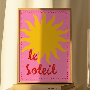 Impresión Soleil – Arte mural para amantes del sol – Descarga digital – Decoración moderna para el hogar – Arte moderno para el dormitorio – Tipografía francesa – Póster bohemio de sol