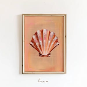 Muurkunstdruk schelp: oranje en roze kustdecor (digitale download)