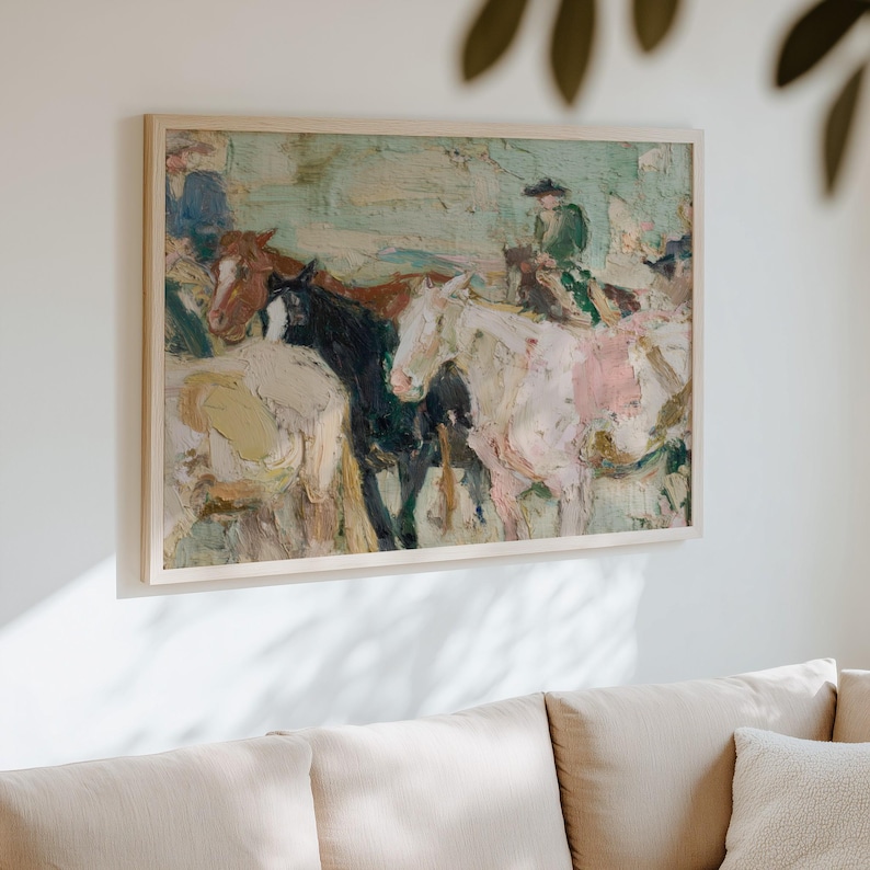 Abstract Horse Racing Art Print | Oil Painting Equestrian Style Decor Minimalist Art (Digital Download) image 2