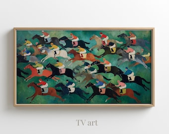 Horse Racing Frame TV Art | Oil Painting Equestrian Style Decor Minimalist Art (Digital Download)