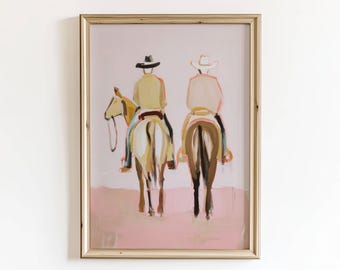 Cowboy Horse Art Print: Western Style Decor Minimalist Art (Digital Download)