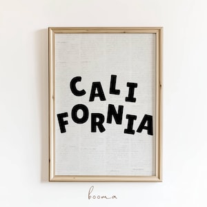 Impresión de arte mural de California / Póster de mapa estatal vintage / Decoración costera para el hogar / Descarga digital
