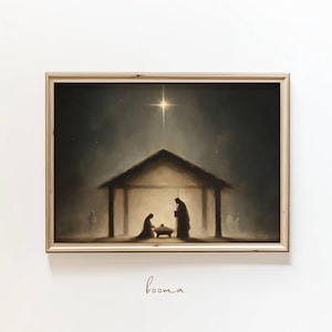 Christmas Nativity Manger Baby Jesus Manger Painting Biblical Wall Art Christian Art Faith Poster Digital Download Jesus Wall Art