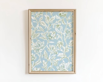 Vintage Floral Tapestry Print: Blue and Green Cottagecore Flower Wall Art (Digital Download)