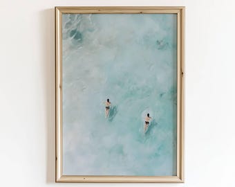Tiny Swimmers Aerial Ocean Art Print: Minimalist Summer Wall Decor (Digital Download)