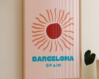 Barcelona Spain Wall Art Vintage Retro City Poster Minimalist Travel Print Digital Download for Home Decor or Gift for Spain Lovers