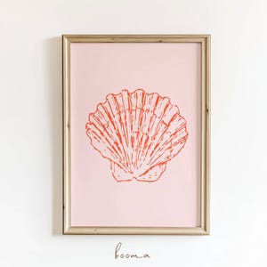 Impression d'art mural coquillage : décoration côtière orange et rose (téléchargement numérique