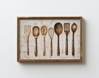 Vintage Kitchen Wall Art Art Print Spoons Printable Decor Chef Gift Digital Printable Download
