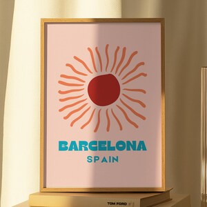 Arte mural de Barcelona, España: póster retro vintage de la ciudad, impresión minimalista de Barcelona, póster de viaje de Barcelona, impresión artística de Barcelona, España