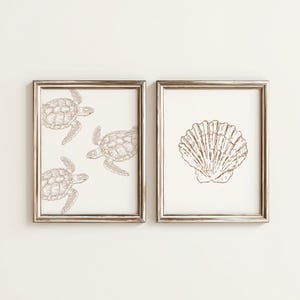 Seashell and Turtles Wall Art Print: Neutral Coastal Decor (Digital Download)