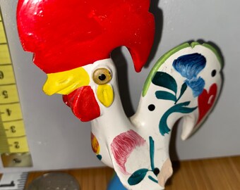 Vintage Portuguese Ceramic Rooster- Colorful Broken a bit see pictures