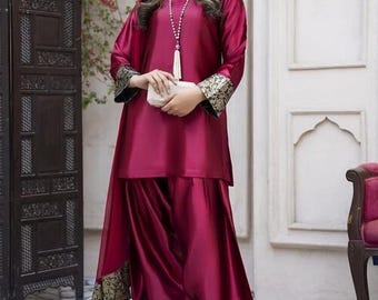 Maroon Farshi Shalwar Suit  , Pakistani Indian Farshi Suit , Farshi Dress , Shalwar Kameez , Silk Farshi Dress , Wedding Dress