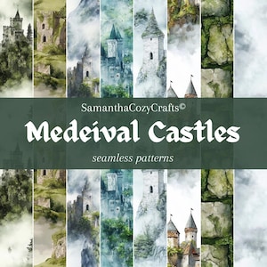 Medieval Castles Digital Papers Set | 8 Cozy Fantasy Seamless Patterns for Crafting, Scrapbooking, Wallpaper, Fabric, Stationary, Journaling
