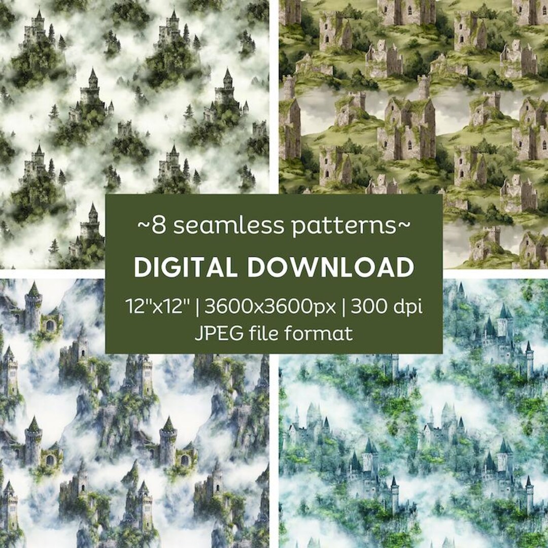 Medieval Castles Digital Pattern Set | Medievalcore Seamless Designs ...