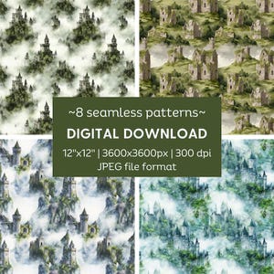 Medieval Castles Digital Pattern Set | Medievalcore Seamless Designs for Fabric, Stationary, Gift Wrap, Phone Cases, Surface Design & More