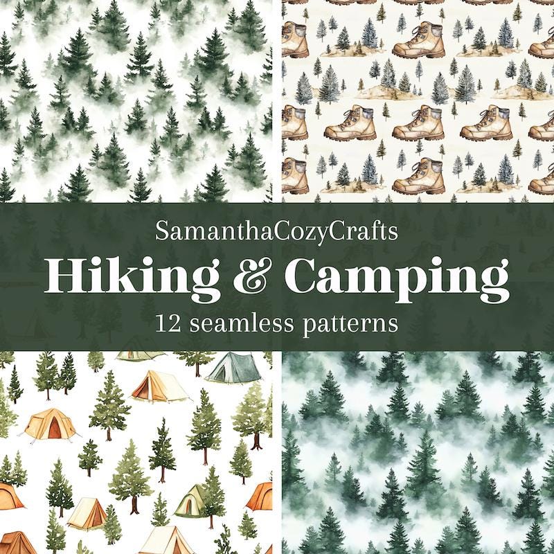 Camping pattern canvas fabric