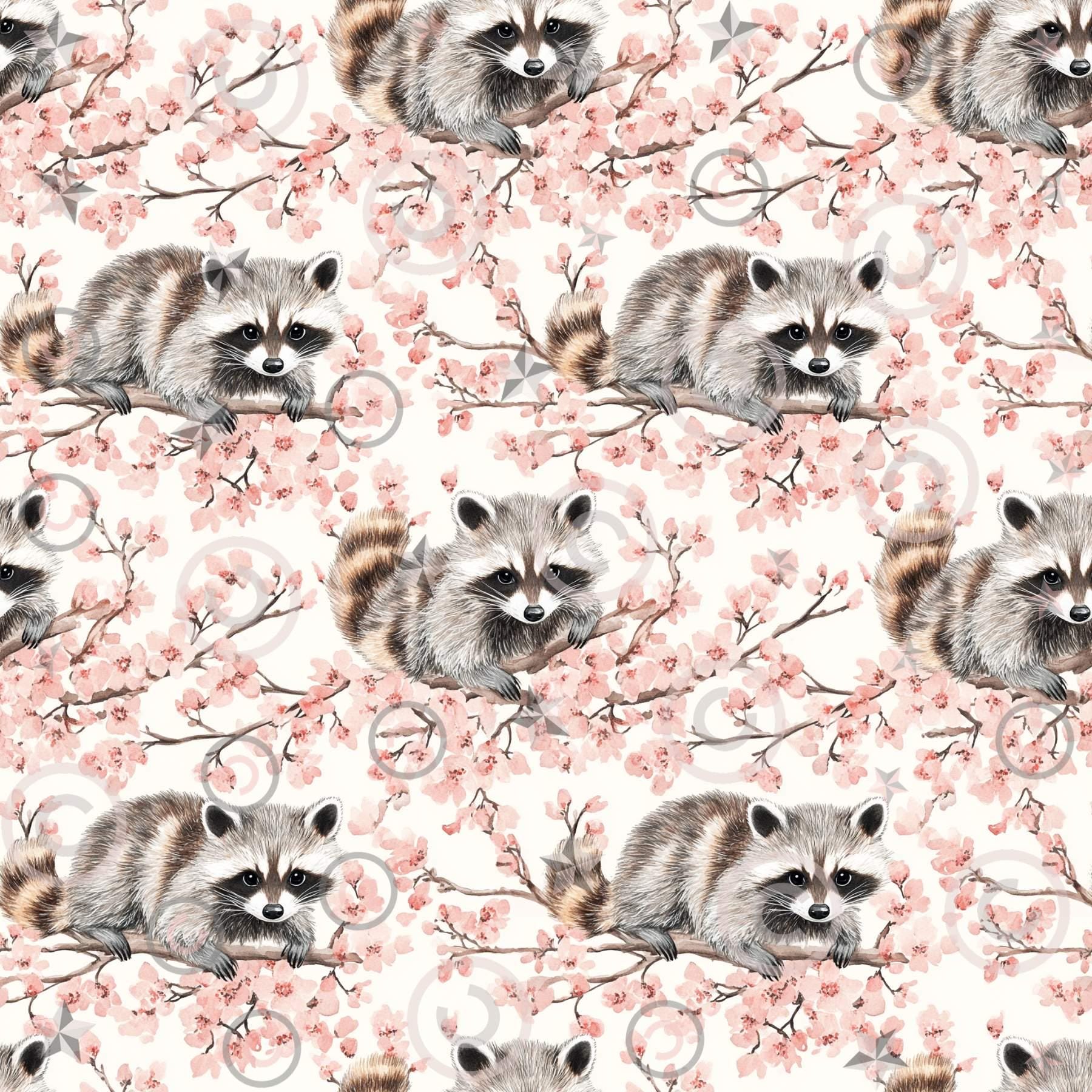 Spring Raccoon Pattern Raccoons & Cherry Blossoms Pattern Set | Spring Instant Download ...