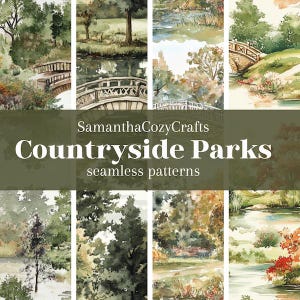 Digitale papierset Countryside Parks | Naadloze Cottagecore-patronen voor knutselen, scrapbooking, behang, stof, briefpapier en dagboeken