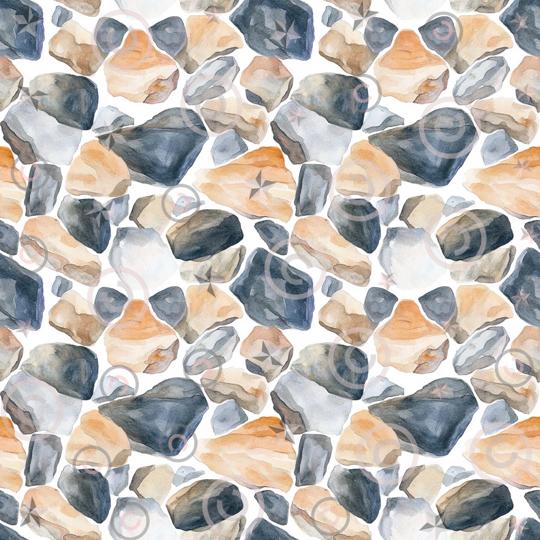 Watercolor Beach Pebbles Digital Papers Set | 4 Seamless Patterns for ...