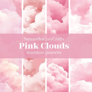 Set digitale papieren roze pluizige wolken | 4 naadloze patronen voor knutselen, scrapbooking, behang, stof, briefpapier en journaling